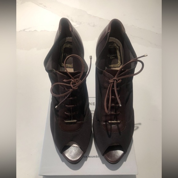 Dior leather and mesh peep toe ankle booties - Picture 6 of 11